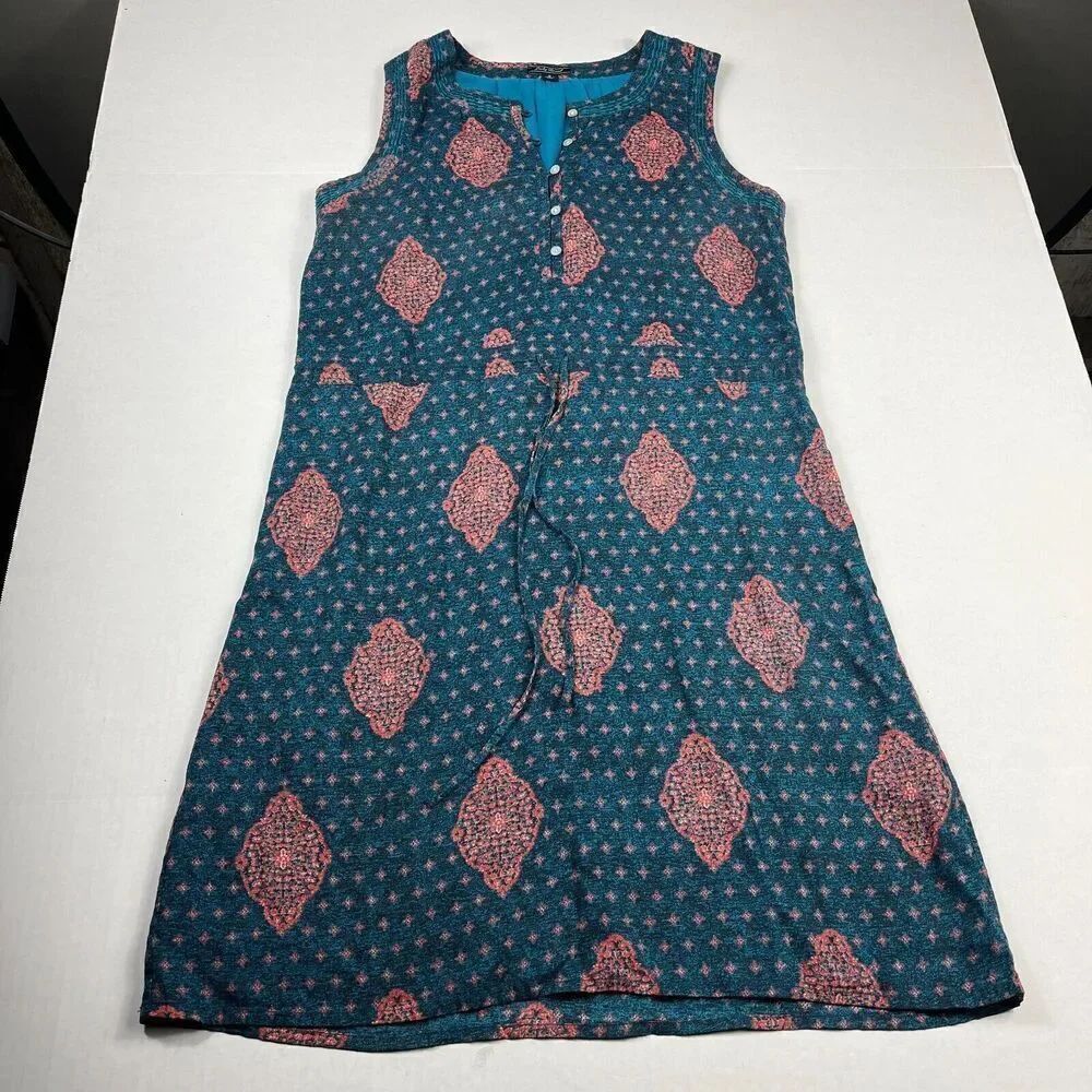 Lucky Brand Drawstring Shift Dress Medallion Print Sleeveless Cinch Waist SMALL